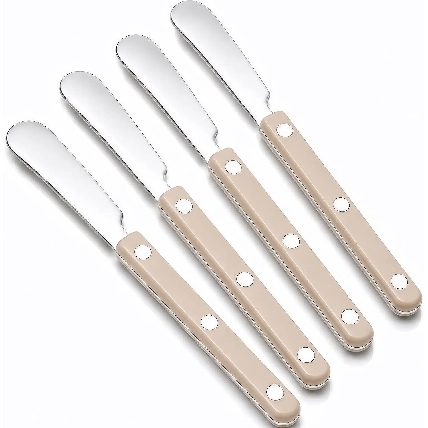 4PCS Stainless Steel Butter Knives Set: 6.3 Inch Cheese Spreader 304 Stainless Steel with Ergonomic Handle for Cheese, Butter & Jam (off white)
