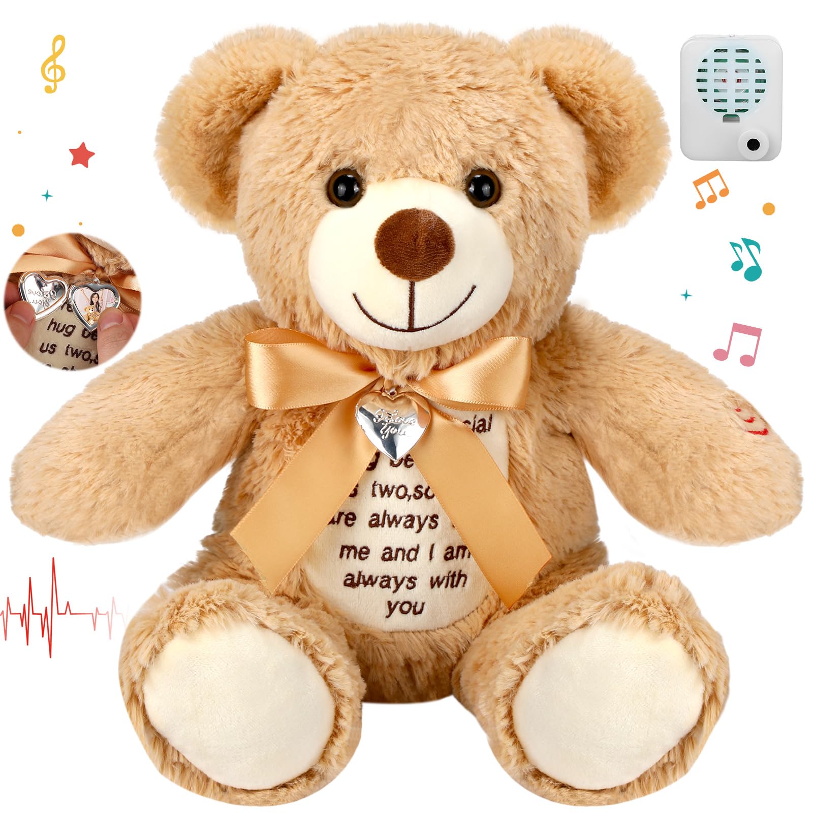 12 Inch Angel Remembrance Bear Plush Stuffed Animal with Recorder Soft Plush Animal Toy with a Picture Frame Grief Comfort Gift for Loss of loved ones Grandson Granddaughter Daughter Son Motehr Gift for Birthday Easter Mother's Day Gifts