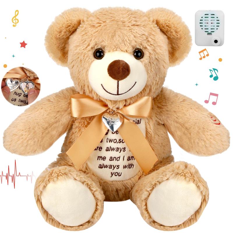 Valentine's Day Gift Bear 12 Inch Angel Remembrance Bear Plush Stuffed Animal with Recorder Soft Plush Animal Toy with a Picture Frame for Operation Christmas Baby Shower Birthday Party Wedding Gift
