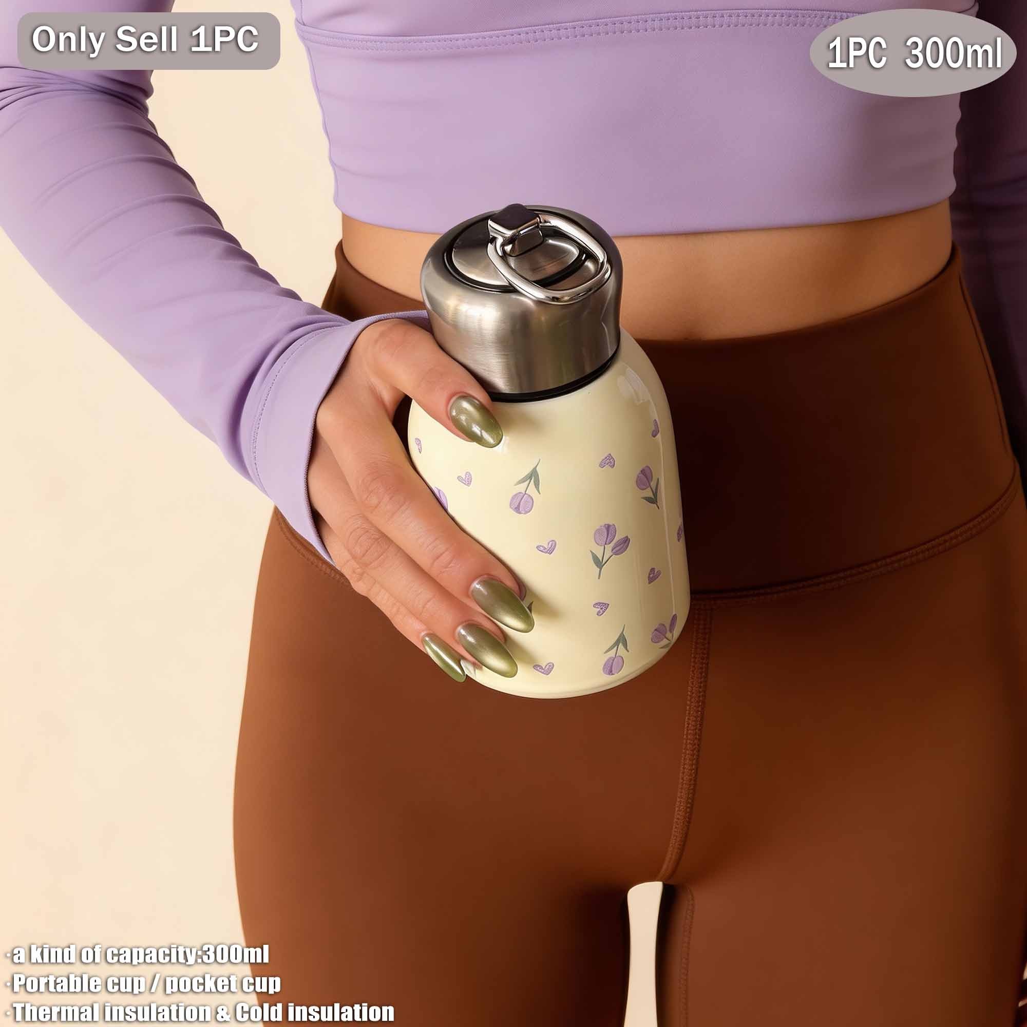 300ML Tulip Theme Dual-Layer Stainless Steel Insulated Cup, Pocket Cup, Travel Mug, Outdoor Water Bottle, Gift for All Occasions