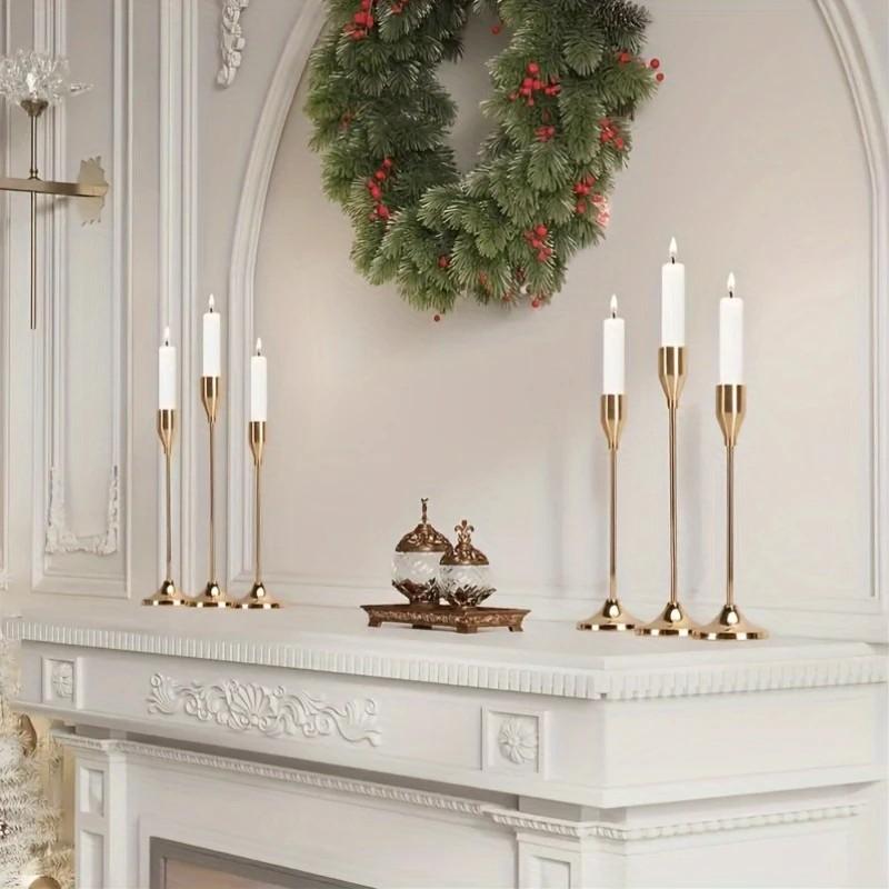 6pcs Christmas Candle Holders, High Cone Shape, Suitable for Pillar Candles and LED Modern Metal Candlesticks, Table Centerpiece Decor
