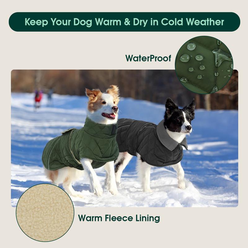 Kuoser Dog Coat, Super-Warm Dog Jacket Windproof Dog Cold Weather Coats for Extra Large Dogs, Fleece Lining Turtleneck Dog Snowsuit Reflective Adjustable Dog Winter Clothes
