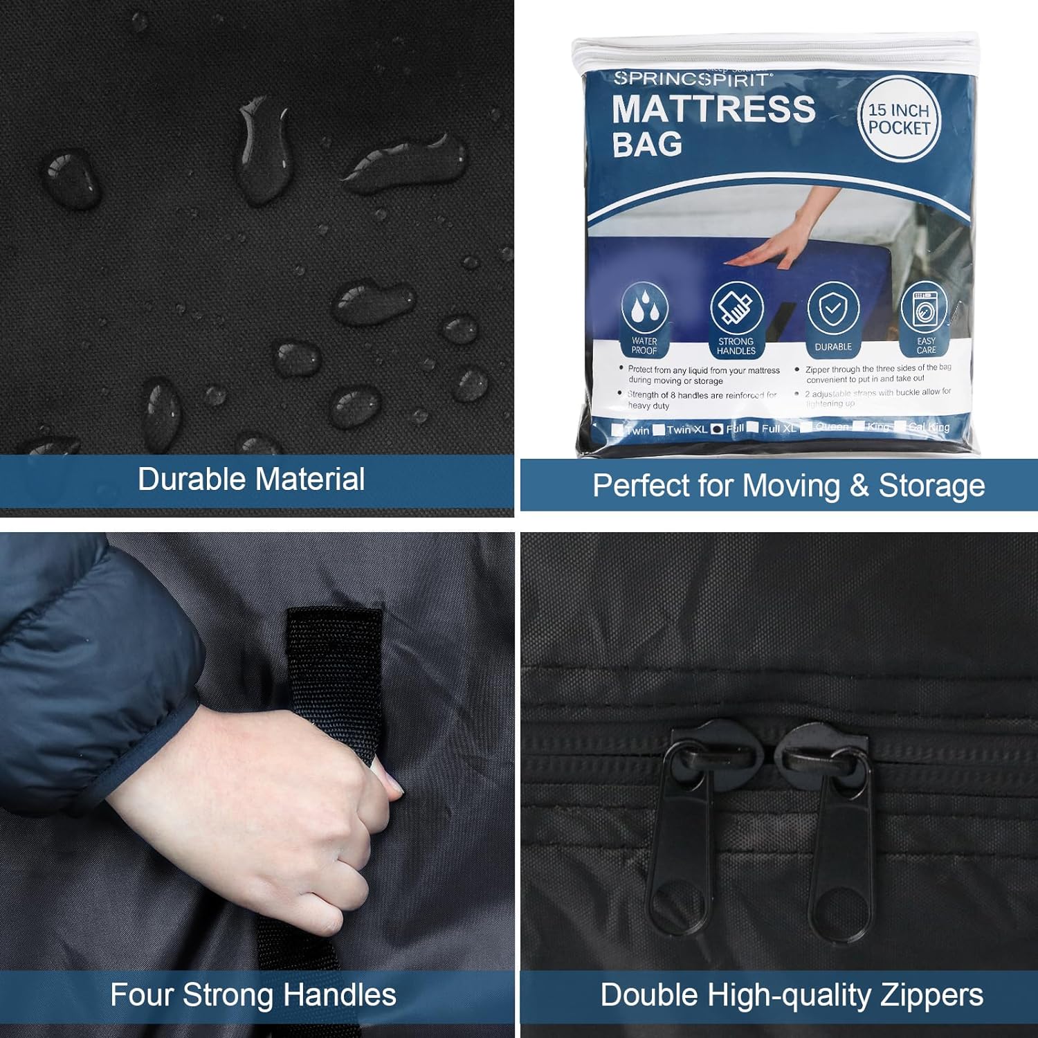 Waterproof Mattress Bags for Moving Storage - Reusable Heavy Duty Thick Durable Mattress Cover Protector with 4 Strong Handles & Double Zippers #TiktokShopSpringGlowUp