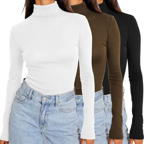 【US Shipping】Women's Comfy 3-Piece Stretchy Modal Plain High Neck Set - Slim-Fitting Turtleneck/Mock Neck Long Sleeve, Solid Winter Thermal, Fall 2025 Casual Tops, Lightweight Underwear