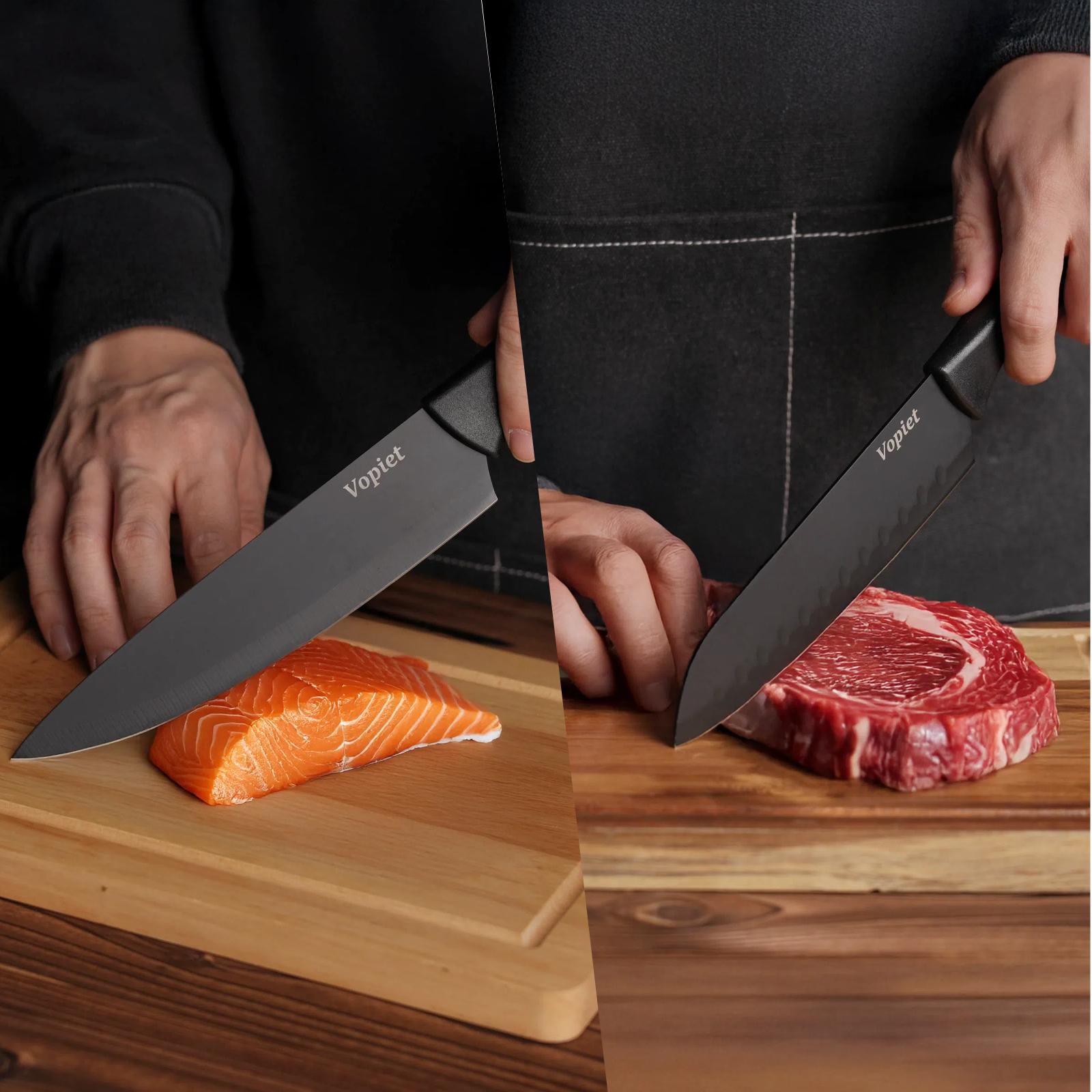 15 Pieces, Knife Set, Plastic Handle, Plastic Storage Holder,  Scissors, with Sharpener, Meat and Vegetable Cutter, Steak Cutter, Washable, Gift Set Utensils Modern Kitchen Container