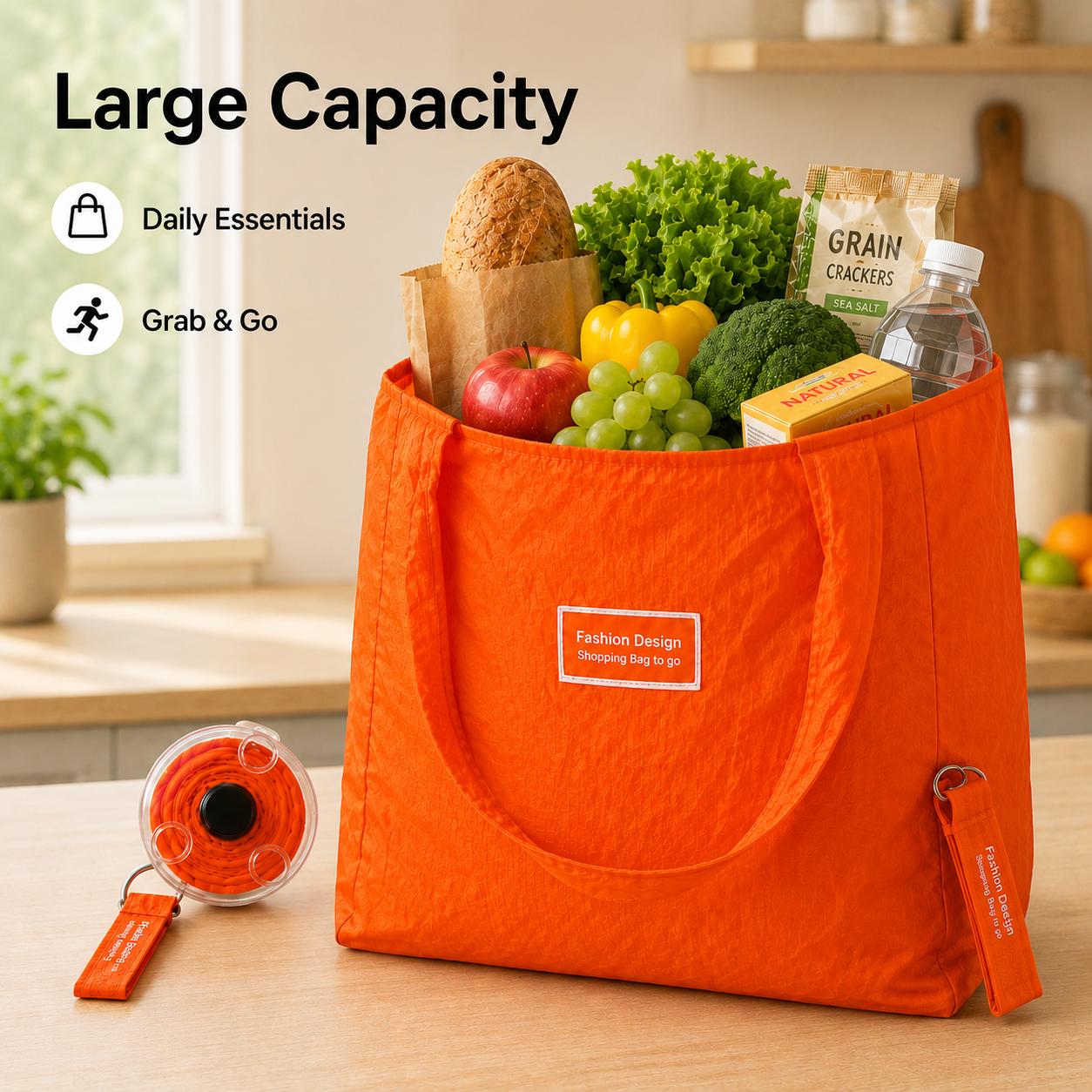 Portable Round Disc Retractable Foldable Shopping Tote Bag - Rotatable Compact Eco-Friendly Grocery Handbag, Reusable Storage Bags, Plastic-Free Sustainable Supermarket Haul Swap, Lightweight Organizer with 4 Assorted Colors, Grocery Hauls, Collapsible
