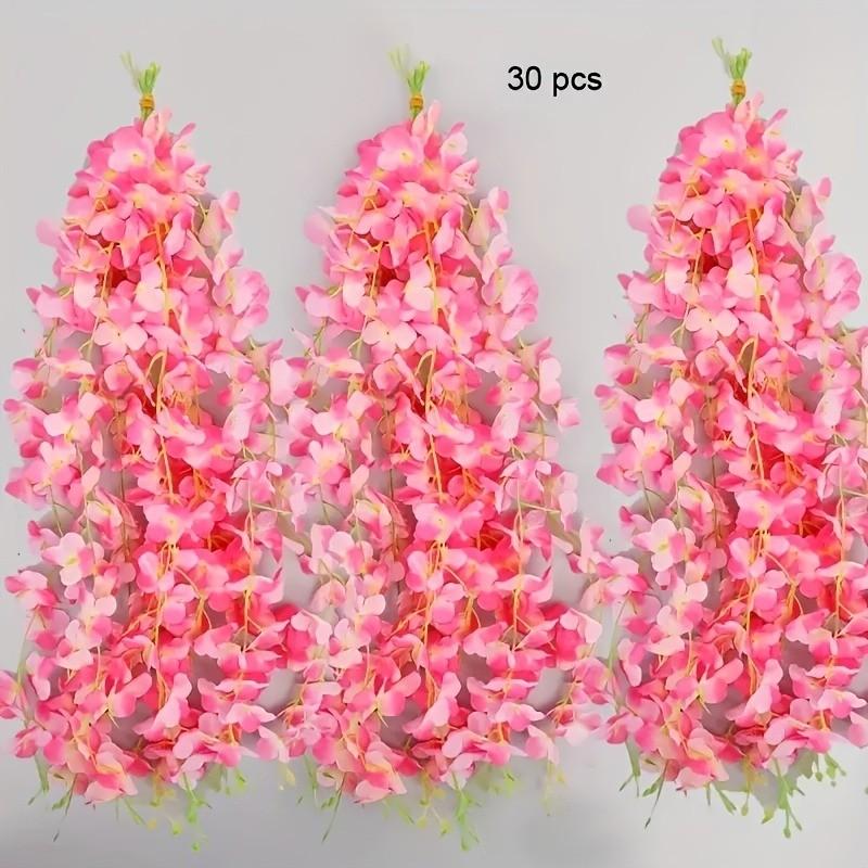 A Set of 30 Pink Artificial Wisteria Flowers for Hanging Decoration - Synthetic Vines for Decorative Purposes, And Indoor/Outdoor Decor, Suitable for Family Gatherings, Perfect for Ceiling Coverage, Weddings, Celebrations, Festivals Fake Flowers