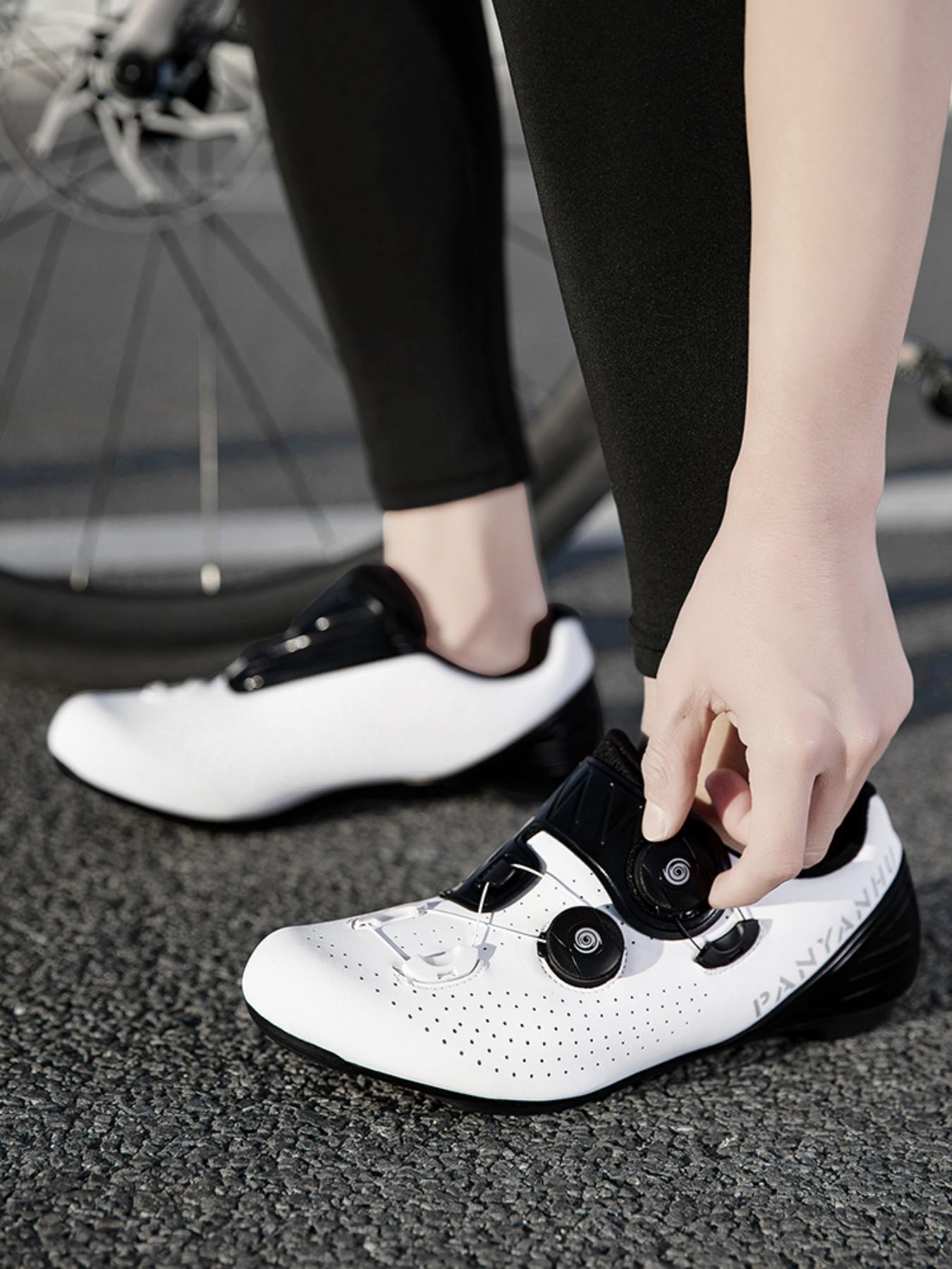 Unisex Cycling Shoes, Indoor Road Bike Shoes, Sporty PU Leather, Wide Fit, Colorblock Design, All Seasons, Professional Style