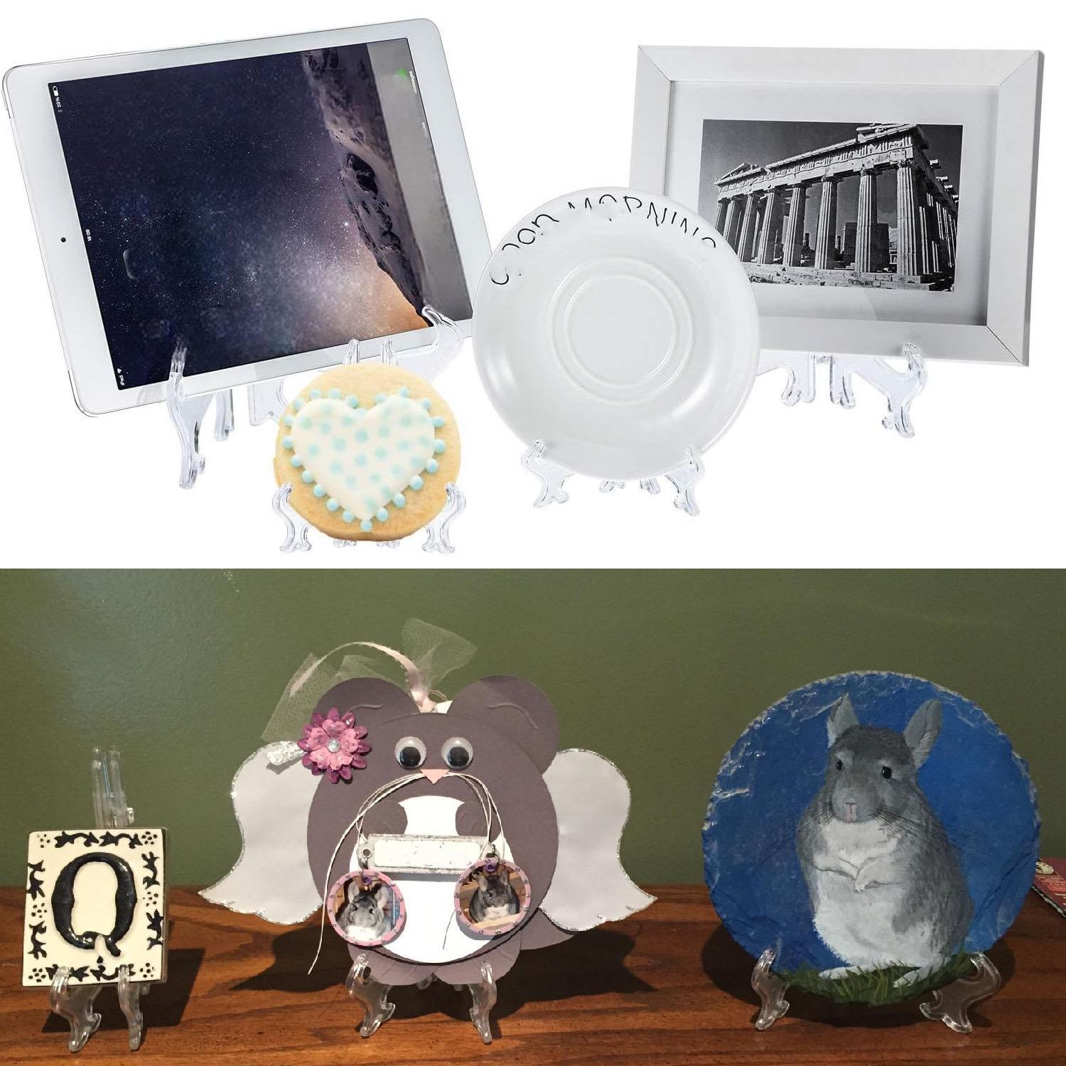 Clear Plastic Easels or Stand/Plate Holders to Display Pictures or Other Items at Weddings, Home Decoration, Birthdays, Tables