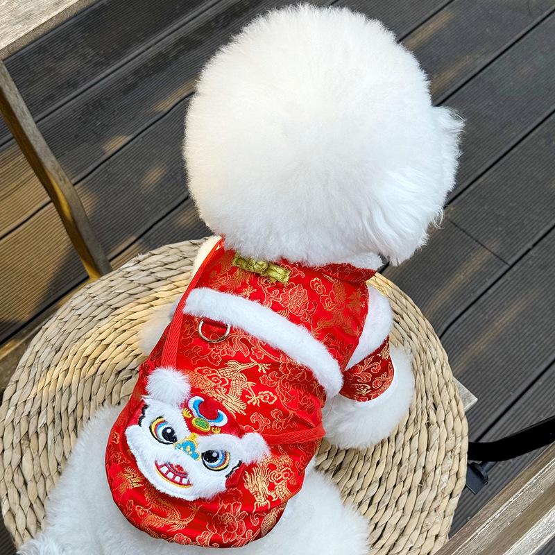 Pet New Year Outfit 3D Butterfly Dog Clothes with Leash Festive for Teddy Bichon Cat Autumn Winter