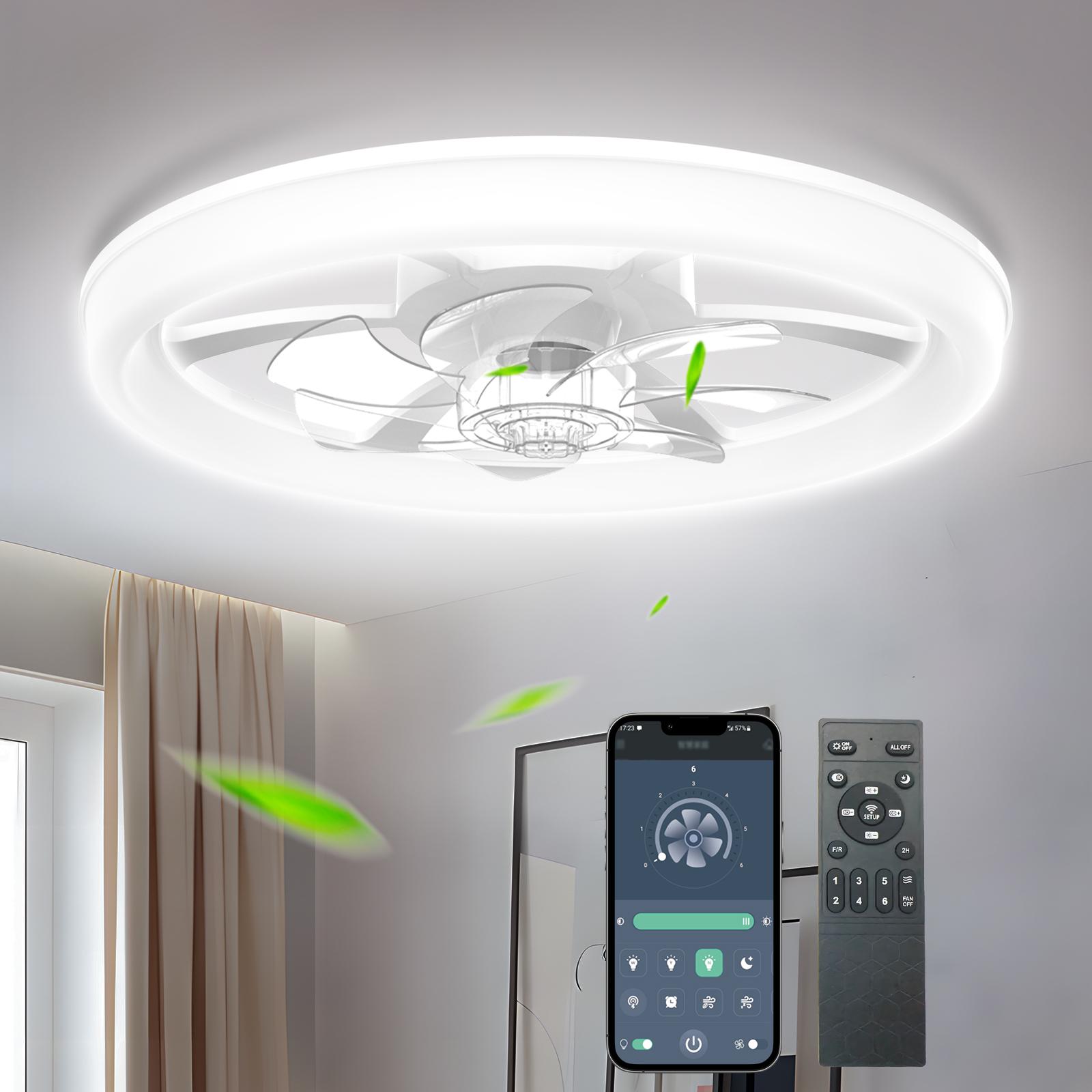 GALENTAL Modern Dimmable LED Ceiling Fan with Lights ,Ceiling Fan With Light Remote, 3 LED Color(3000K/4000K/6500K) Temperature, 6 Speed Noiseless AC Motor, Timer Setting,Adjustable Brightness,White Fandelier Ceiling Fans for Bedroom,Living room,bathroom