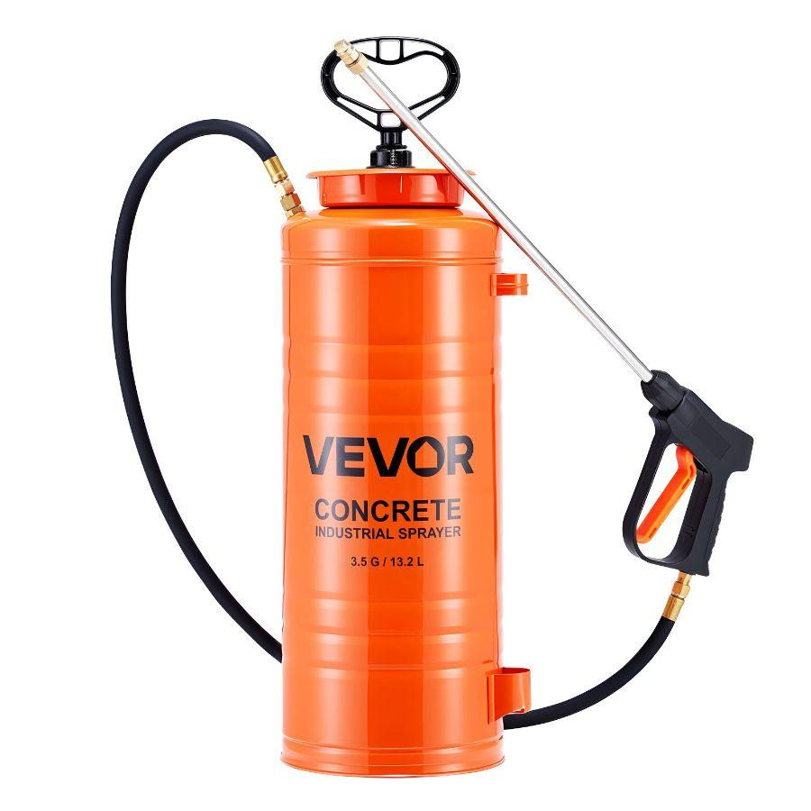 VEVOR Industrial Concrete Sprayer, 3.5 Gallon Stainless Steel Sprayer, Heavy Duty Tri-Poxy Pump Sprayers, 20.5Wand with Ergonomic Gun Handle, 48 120Hose, 2 Brass Nozzles for Construction, Garden
