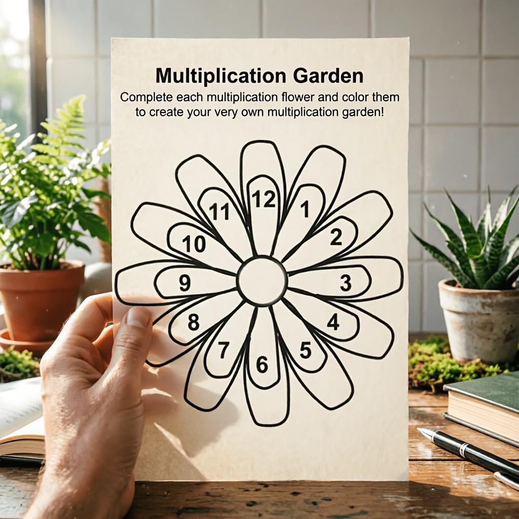 Multiplication Flower Activity Sheets 0-12 Learning, Math Supplement Practice, Multiplication Garden Table, 12 Pcs Educational Toys