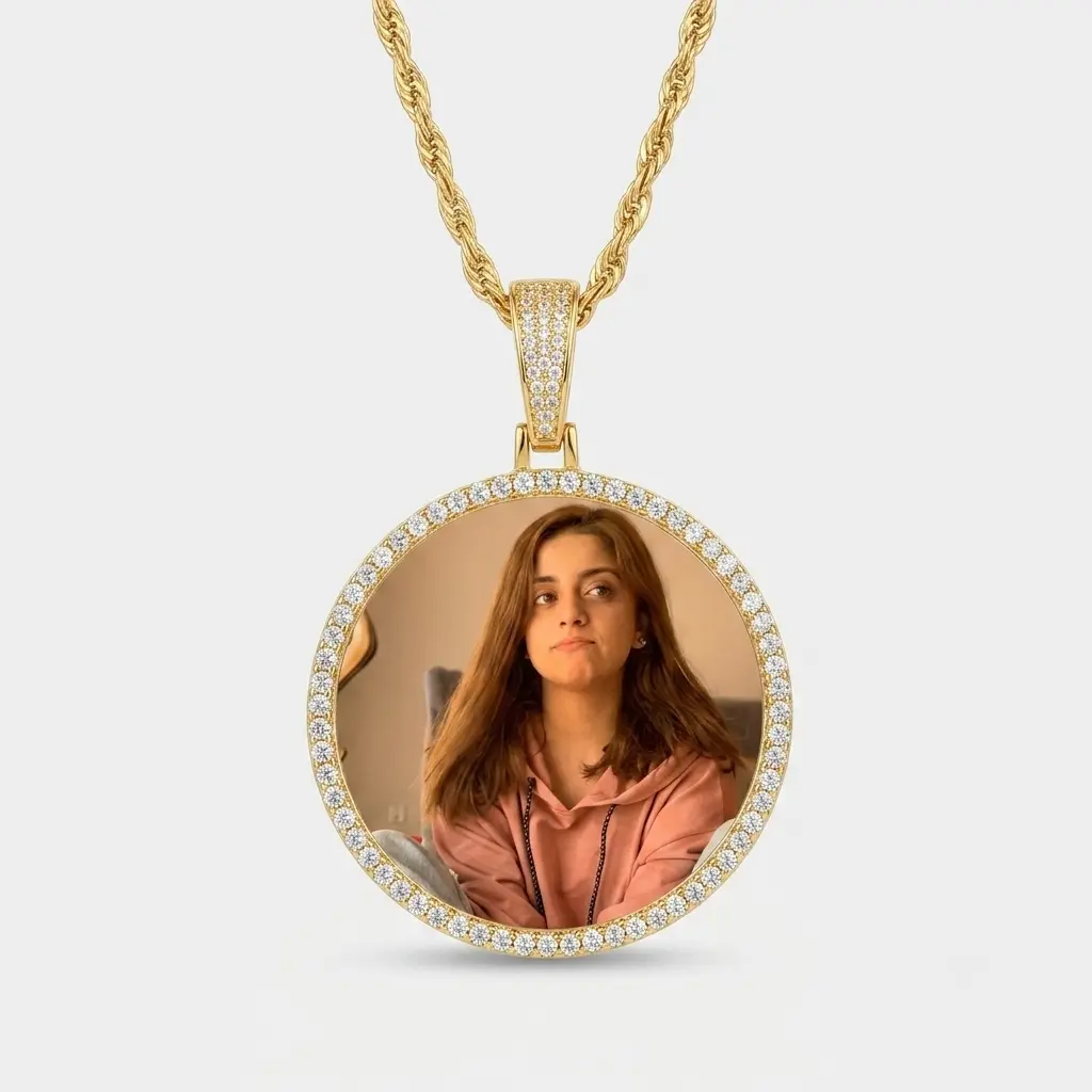 IH Iced Out XL Custom Photo Pendant Necklace 24 Inch 18K Gold Plated Natural Sri Lanka Zircon Hip Hop Personalized Jewelry for Men Women