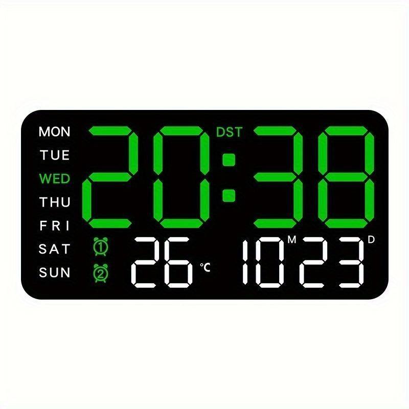 Large Digital Wall Clock with LED Display, LED Alarm Clock, Date & Temperature Timer, Ideal Gift for the Elderly, Living Room & Bedroom Decor