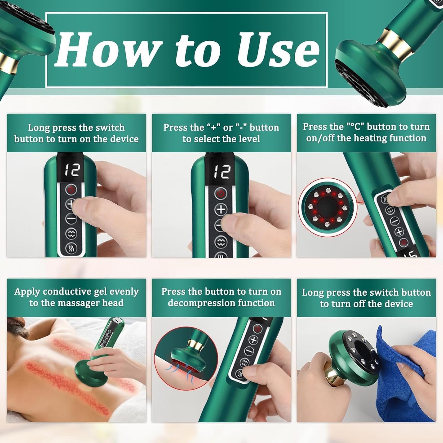 Body Gua Sha Scraping Massager, Cupping Kit for Massage Therapy, Cellulite Massager with 12 Suction Modes, Rechargeable & Cordless