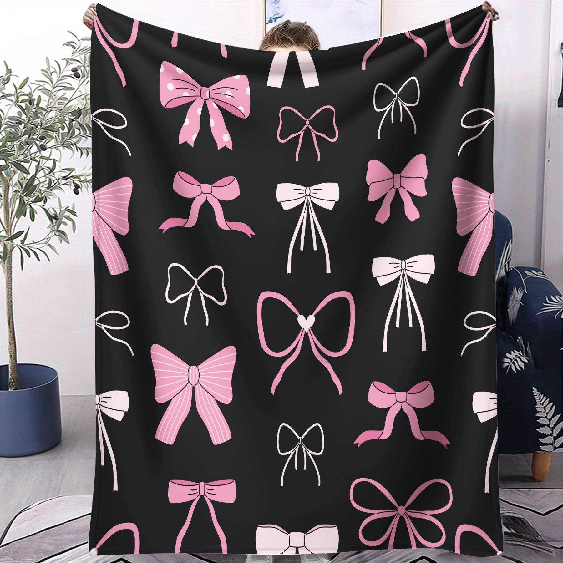 1Pcs Coquette Pink Bow Digital Print Flannel Blanket, Sweet Y2K Aesthetic Throw Blanket, Soft Fluffy Lightweight Warm Blanket, Cozy All-Season Gift Blanket, Perfect for Bedroom, Sofa, Dorm, Living Room & Travel Use