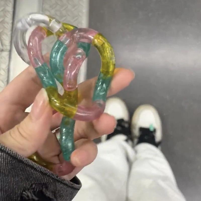 Deformable Rope Fidget Toy Deformation Rope Knot Pressure Stress Relief Toys Rrainbow Color Anti Stress Deformable Rope Best Toy