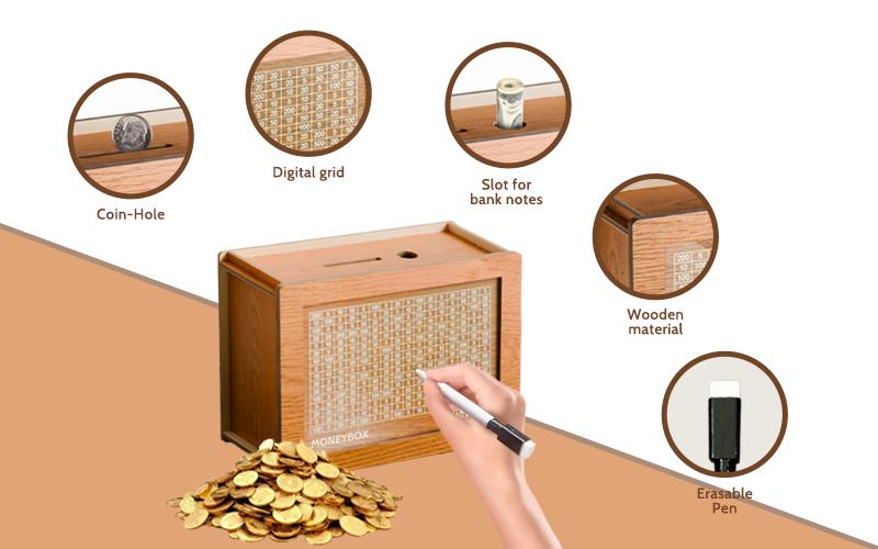 Wooden Savings Box – Eco-Friendly $10,000 Saving Challenge & 2026 Money Plan Gift