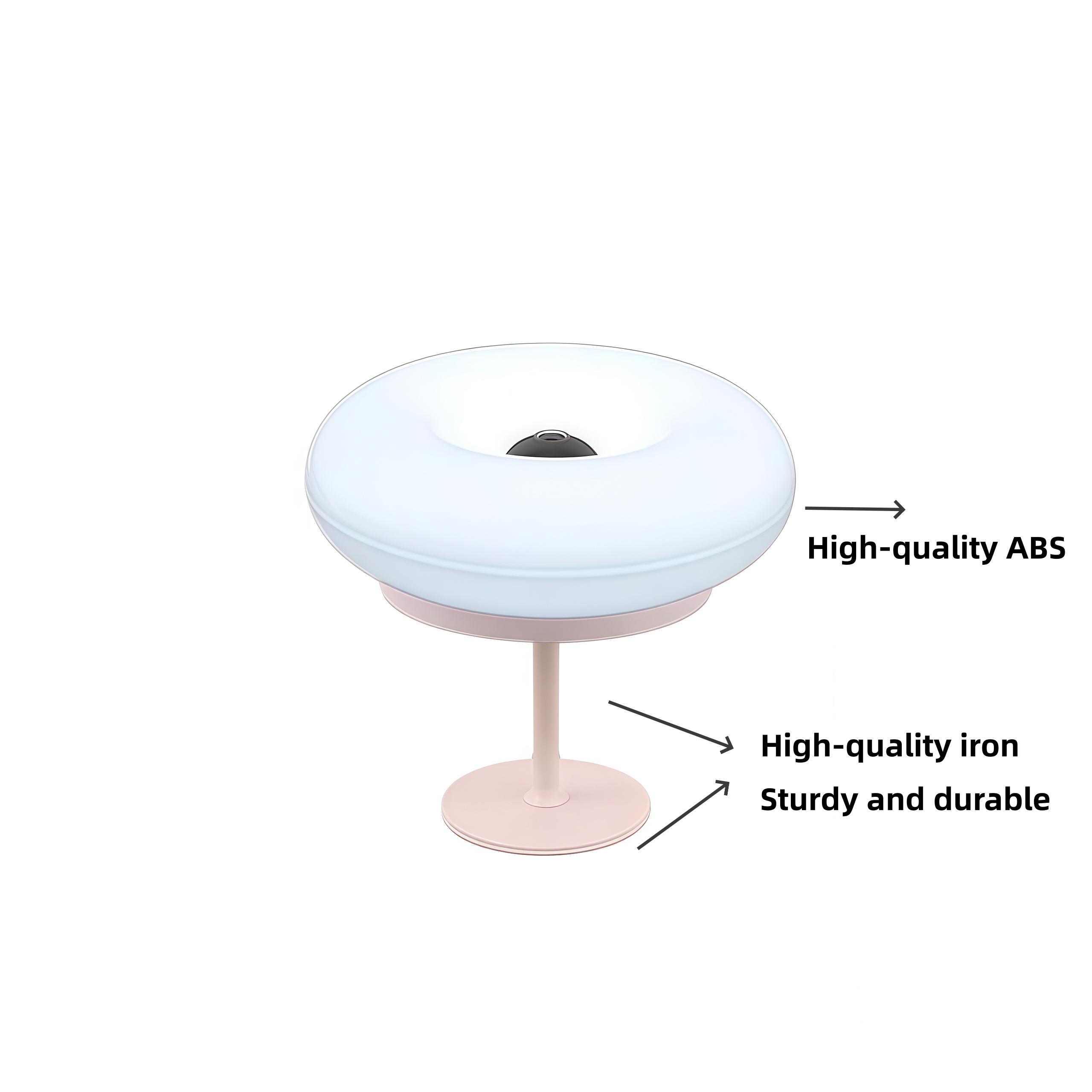 Modern High-Leg Donut Table Lamp, LED Bedside Desk Light, USB Rechargeable Touch Switch, Three-Tone Dimmable Ambient Light, Durable Plastic Shade