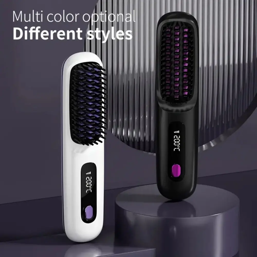 Portable wireless hair straightener, LCD screen design.Type-c charging (2000mAh lithium battery).MCH heats up quickly and has a long battery life.3D comb teeth, multi-speed thermostat.A professional styling tool, an ideal gift. Cordless hair straightener