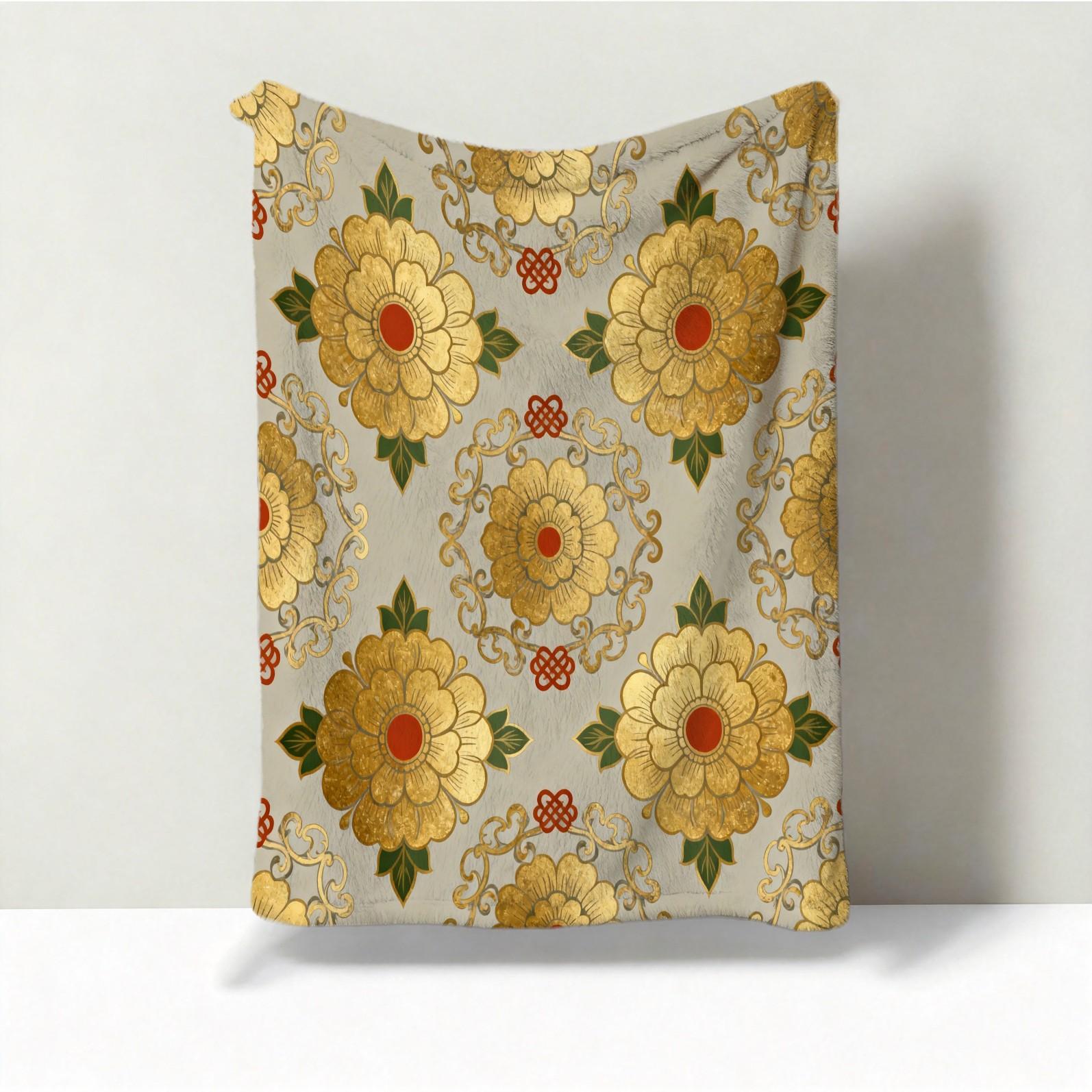 1 Pack Vintage Floral Pattern Flannel Blanket, HD Digital Single-Sided Print Ultra Soft Plush Throw Blanket, Warm Cozy Multipurpose Blanket for Couch, Bed and Travel, Ideal All-Season Gift Blanket