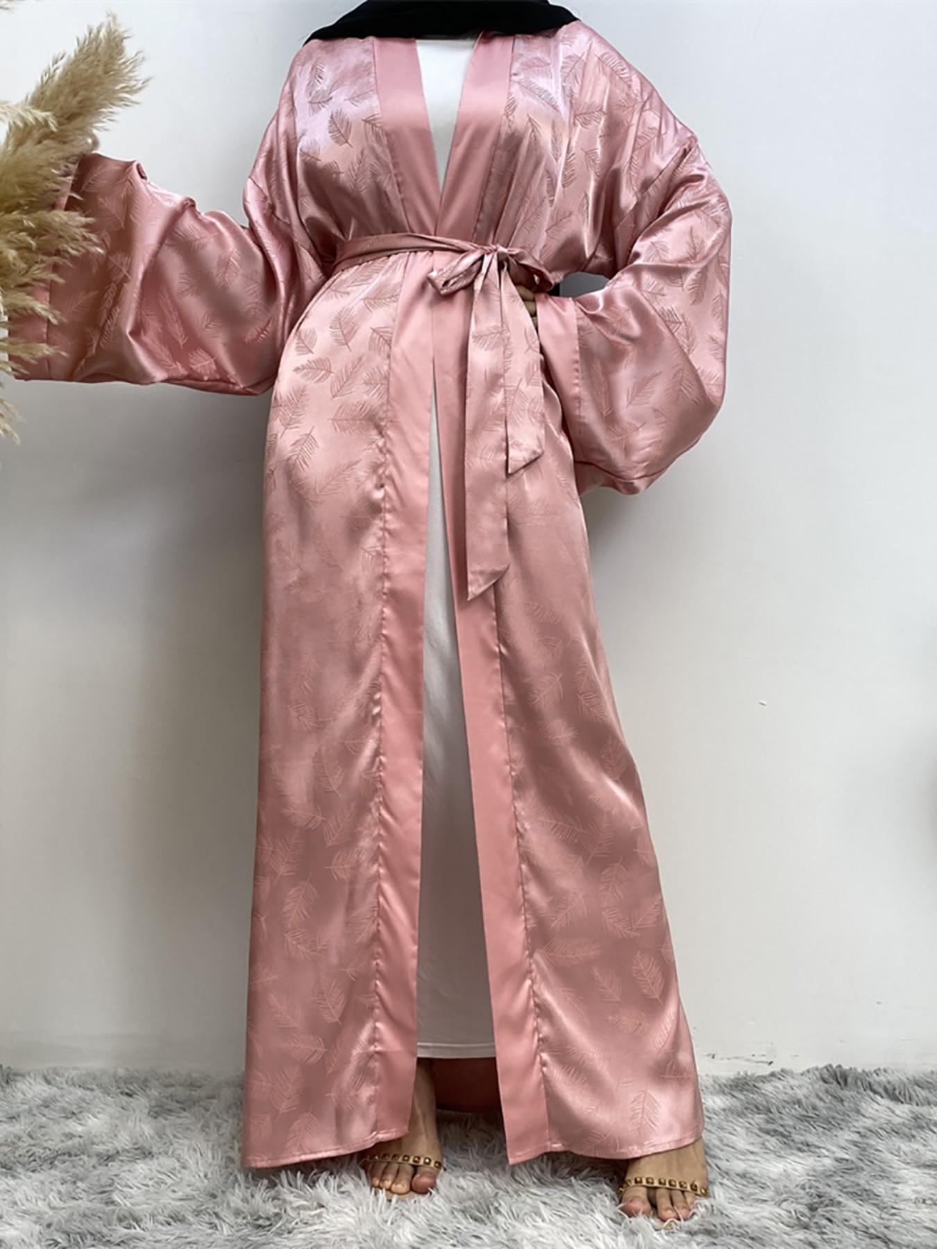 Women's Elegant Gold Foil Imitation Satin Lightweight Muslim Open Abayas, No Headscarf, All Seasons, Loose-Fitting Cardigan Top