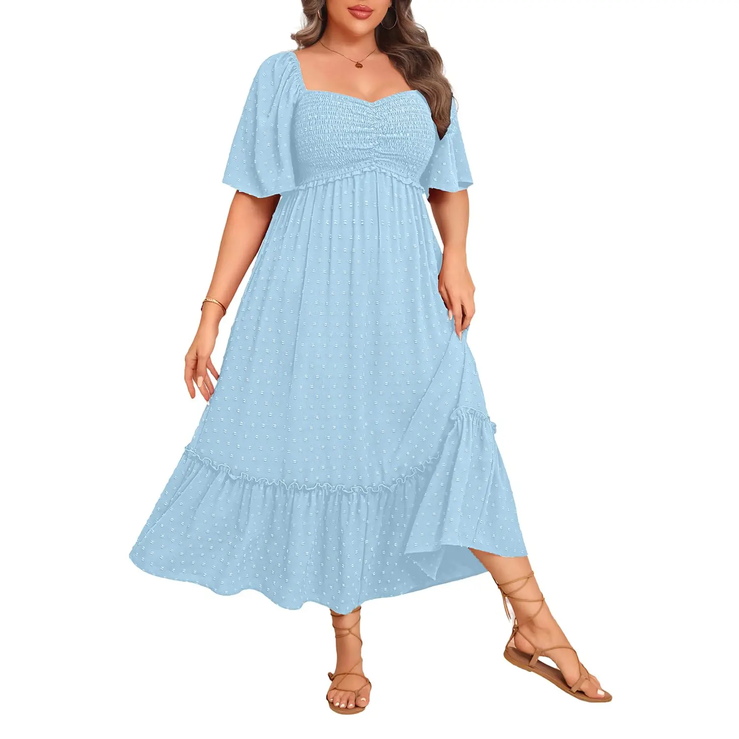 Pinup Fashion Plus Size Summer Dresses - Maxi Casual Wedding Guest Graduation Easter Long Dress with Pockets, Women, Shortsleeve