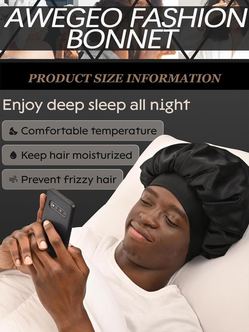 6 Pieces Pack,  Men's Bonnet Set, Pure Color Satin Sleep Cap, Unisex Casual Comfortable Home Use, Soft Silk-Like Material