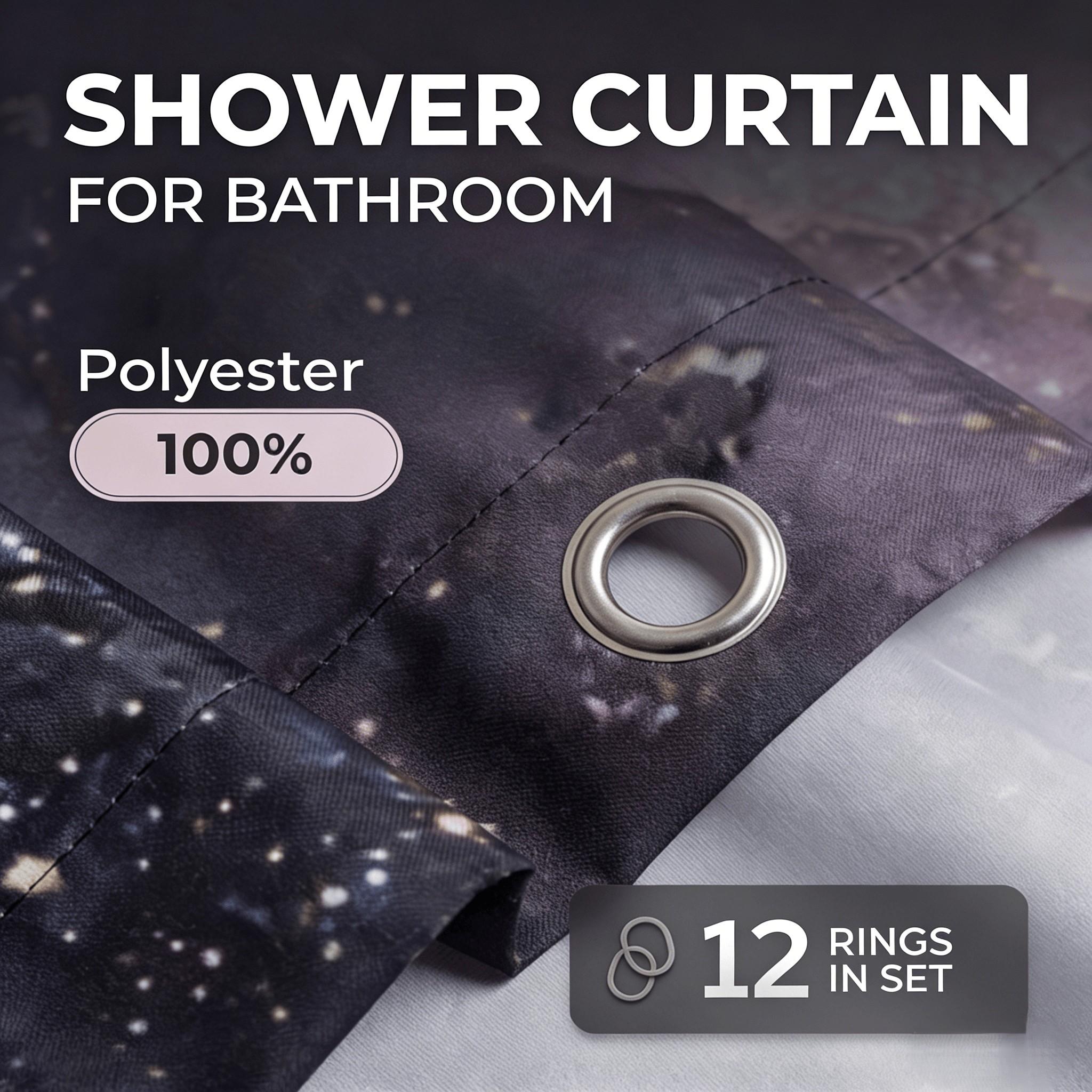 Outer Space Galaxy Shower Curtain, Vibrant Nebula and Starry Night Design for Space Lovers, 72" x 72" Durable Mildew Resistant Polyester Bath Curtain Set