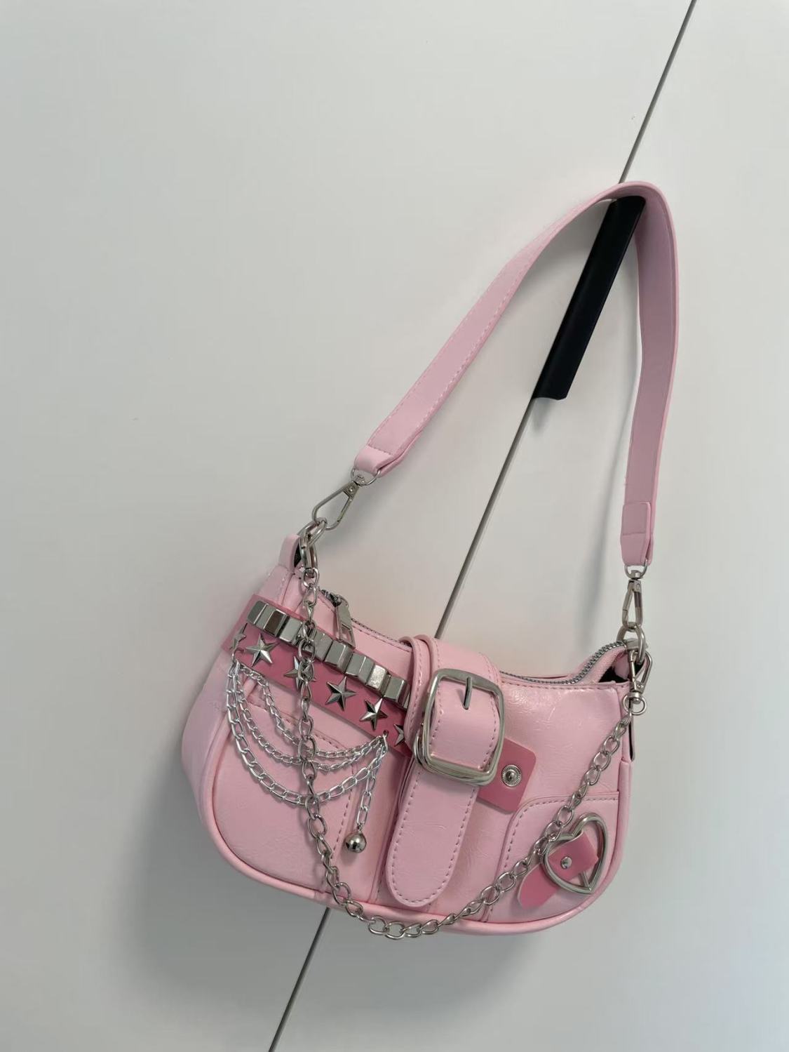 Fashion Hot Girls Square Shoulder Bags Retro Rivet Star Women's Underarm Bag Sweet Pu Leather Female Chain Handbags Pink Purse