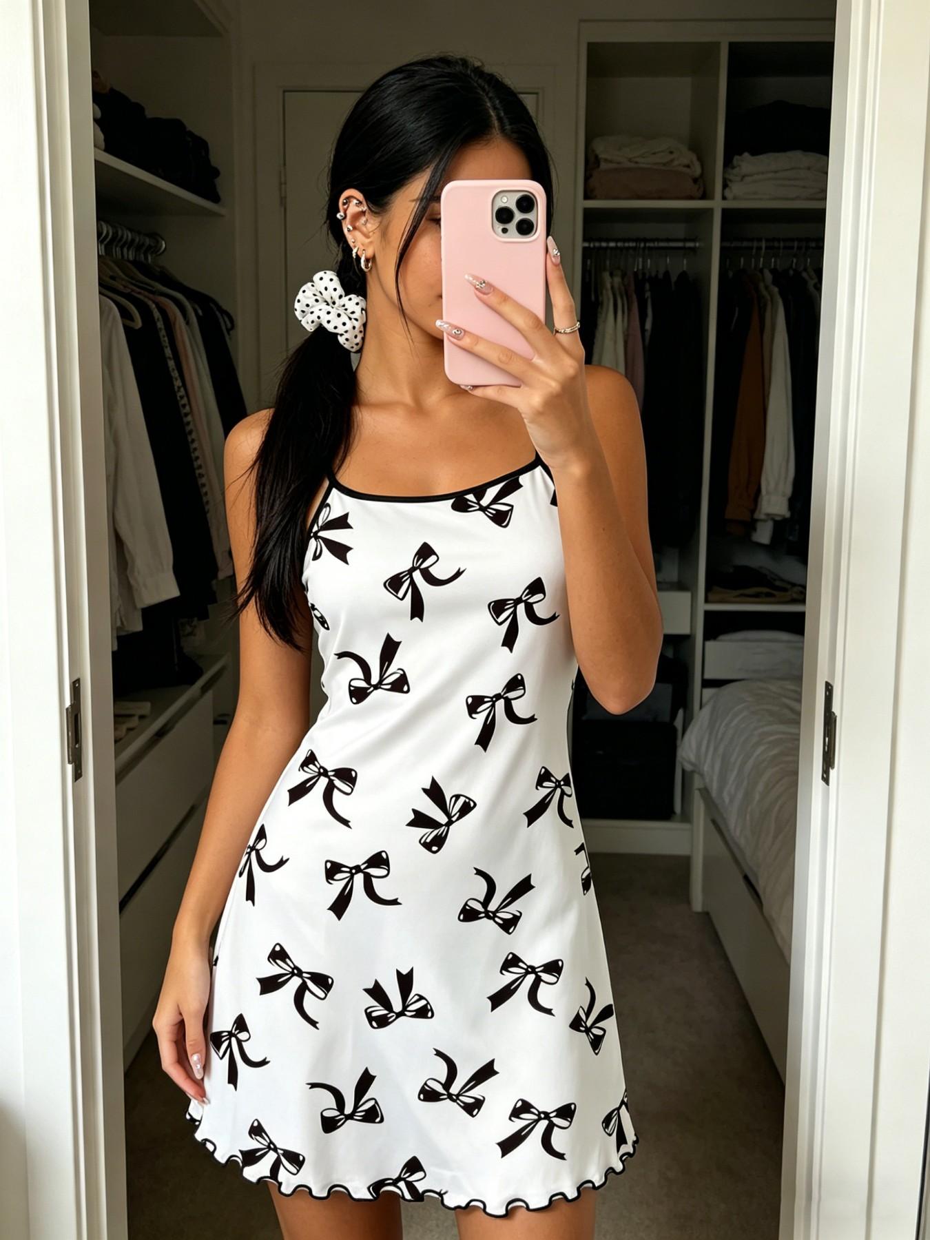 4-Pack Bow Print Nightdresses for Women, Nightwear Loungewear Sleeveless H-Type Slim Fit, Breathable Lightweight, Perfect for Spring Summer, Daily Home Wear