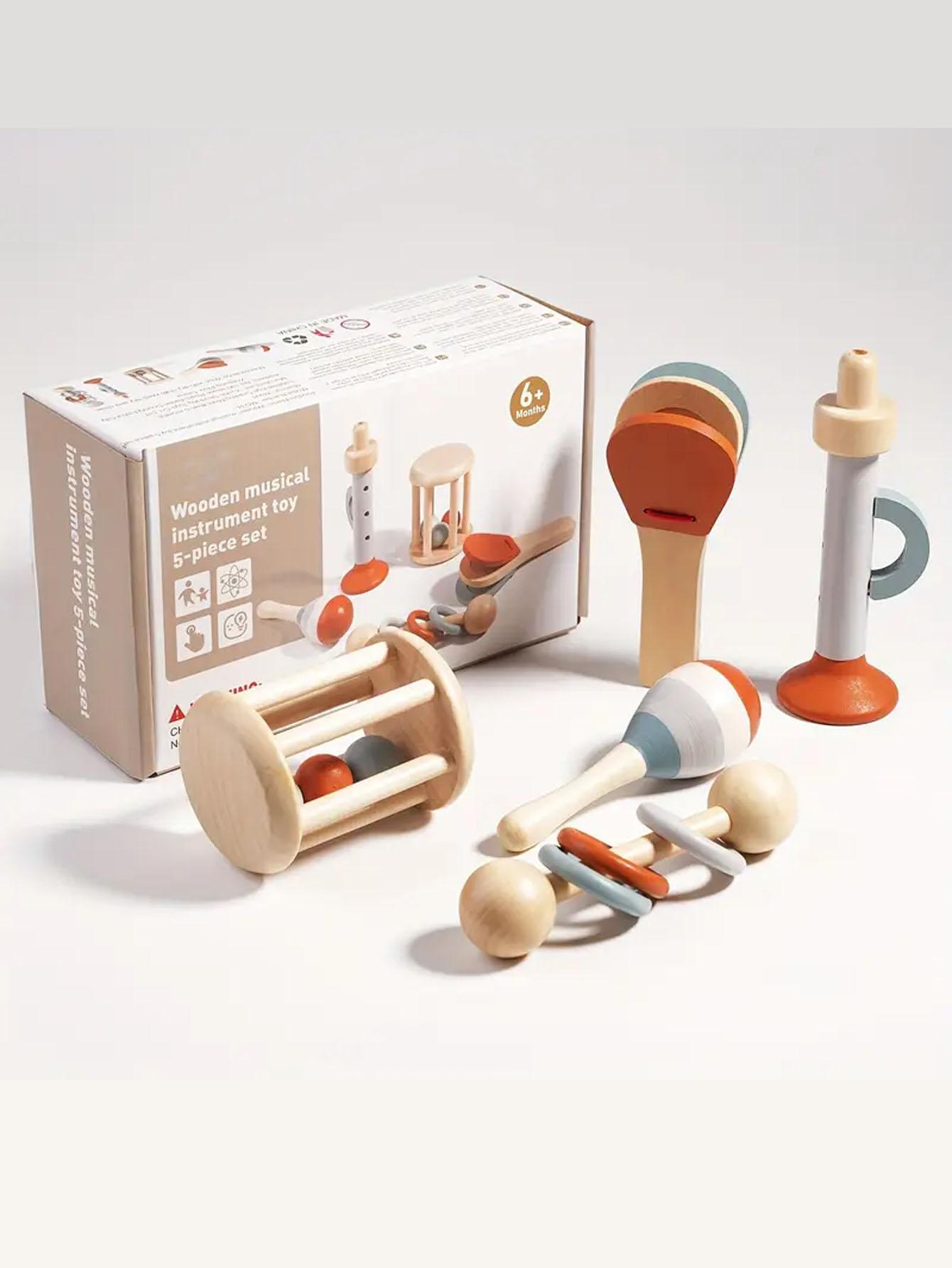 Montessori Percussion Instrument Set, 5-Piece Wooden Toddler Music Toys, Educational Music Learning Resources