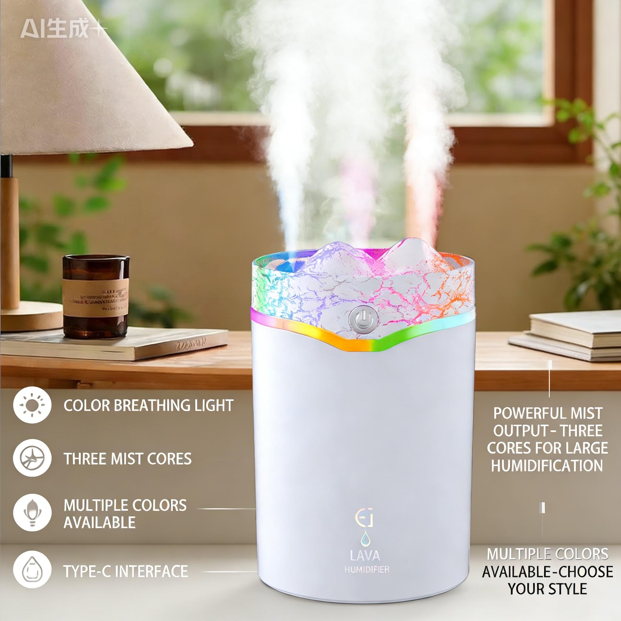 Volcano Simulation Aroma Lamp Humidifier, Home Bedroom Desktop Silent Mist Spray, Colorful Atmosphere Light, Quiet Water Sprayer