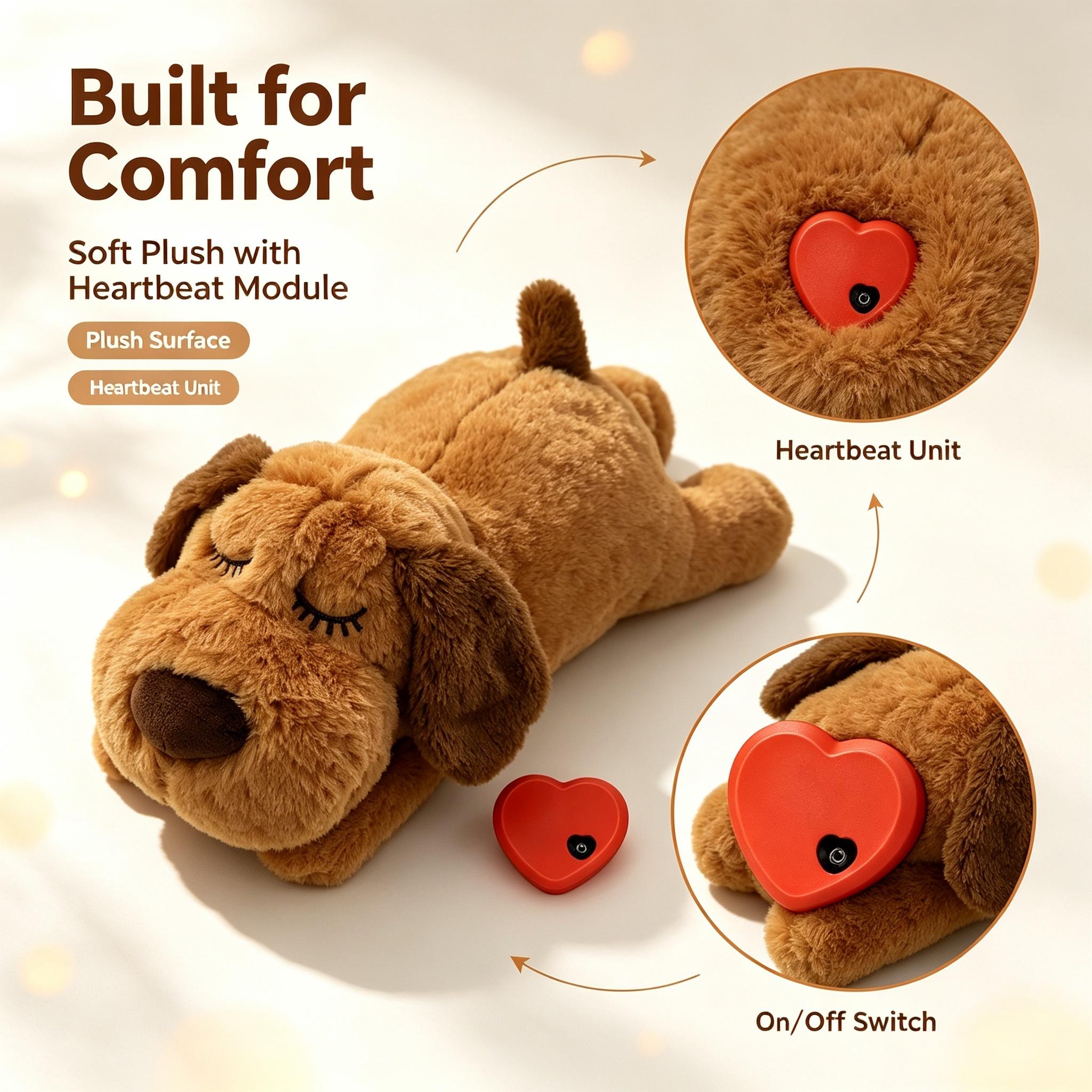 Plush Heartbeat Dog Toy - Anxiety Relief Cuddly Companion, Calming Interactive Sleep Aid for Puppies & Dogs,