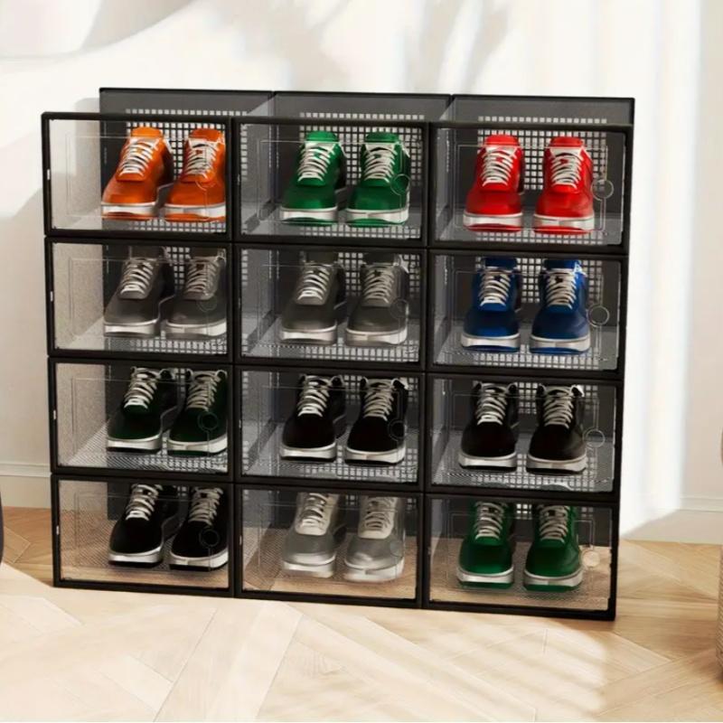 Stackable Transparent Shoe Box with Lid, Waterproof Space-Saving Storage, Foldable Plastic Organizer for Hallway, Bedroom, Home, Dormitory