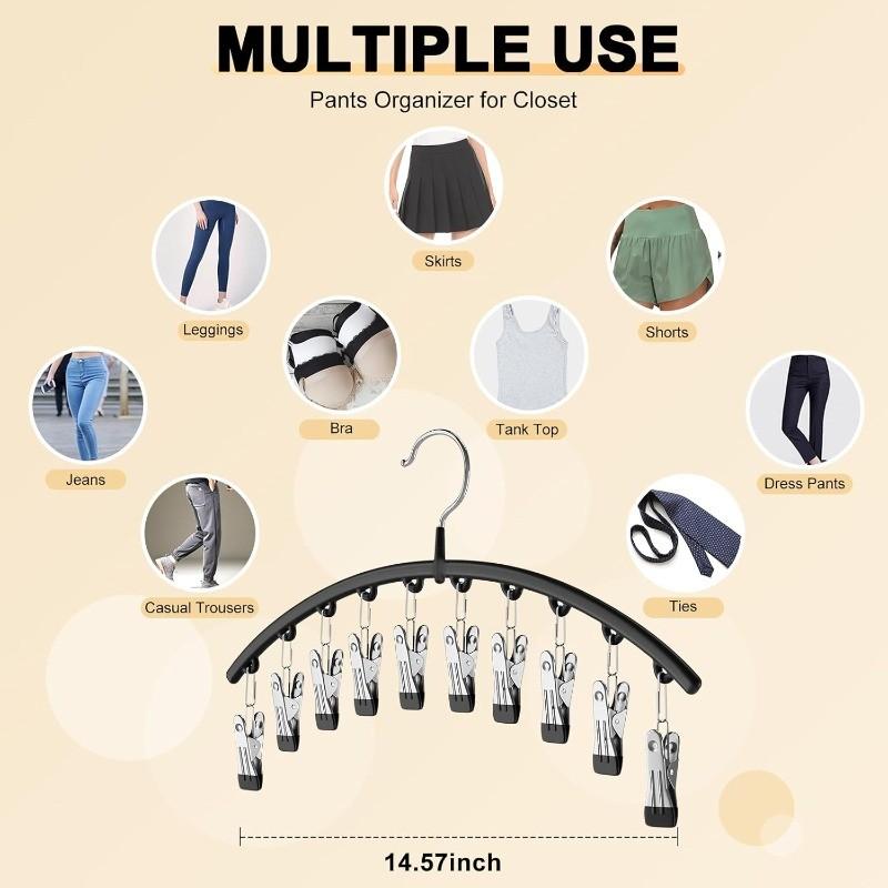 2-Pack: Curved Metal Yoga Pants Hangers With Clips, Curved Shape Hanger — Space-Saving Wardrobe Organizers, Featuring a Curved Design and Multi-Colored Stainless Steel Clips, These Hangers Are Windproof and Non-Slip — Each Pants Rack Includes 10 Clips