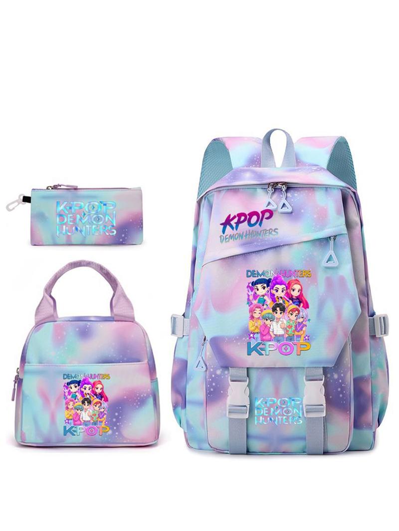 3pcs  Women's backpack kpop witch hunting group large capacity backpack zipper closure fashionable and versatile casual backpack personality trend suitable for students to go to school, campus travel, work commuting women's backpack