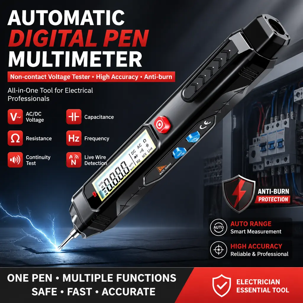 Portable Auto Digital Multimeter Pen, NCV Non‑Contact Voltage Sensing Test Pen, Anti‑Burn Multi‑Function Voltmeter for Household & Industrial Repair