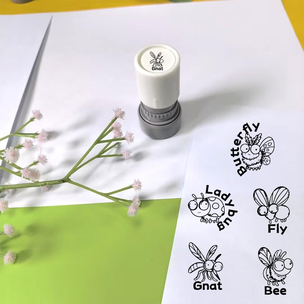 Insect Pattern Hand Account Stamp, Easy Recognition Butterflies Beetles Bees, Classroom Activity, Clear Light-Sensitive Material
