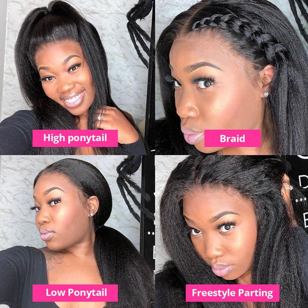 Bling Hair Yaki Straight 360 Full Hd Lace Front Wig 100% Human Hair kinky Straight HD Transparent Lace Front Human Hair Wig For Women 180%