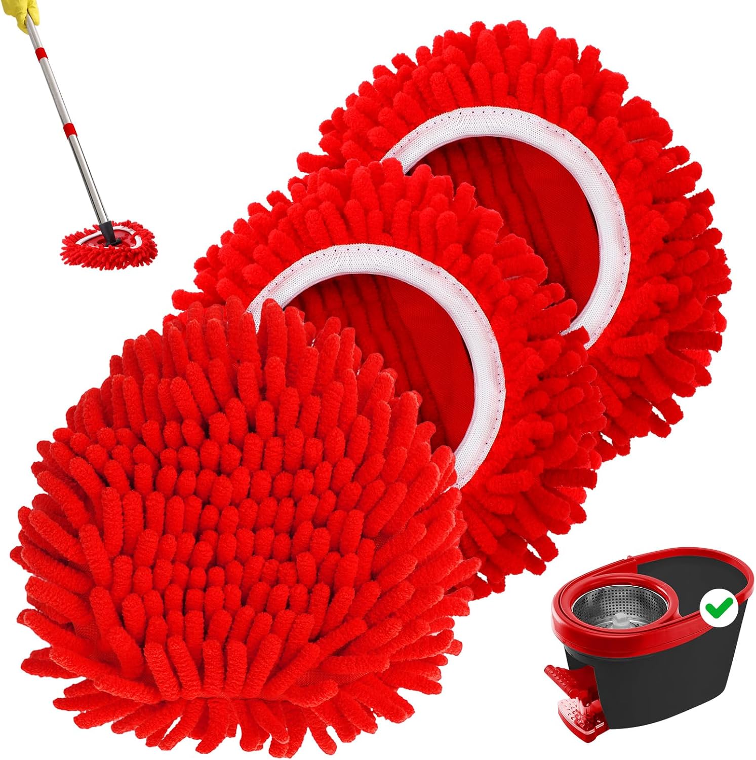 3-piece fluffy mop head replacement, reusable rotating mop replacement cloth cover, microfiber dusting mop replacement head, washable dusting mop, dust head replacement pack for floor cleaning, suitable for spring household deep cleaning