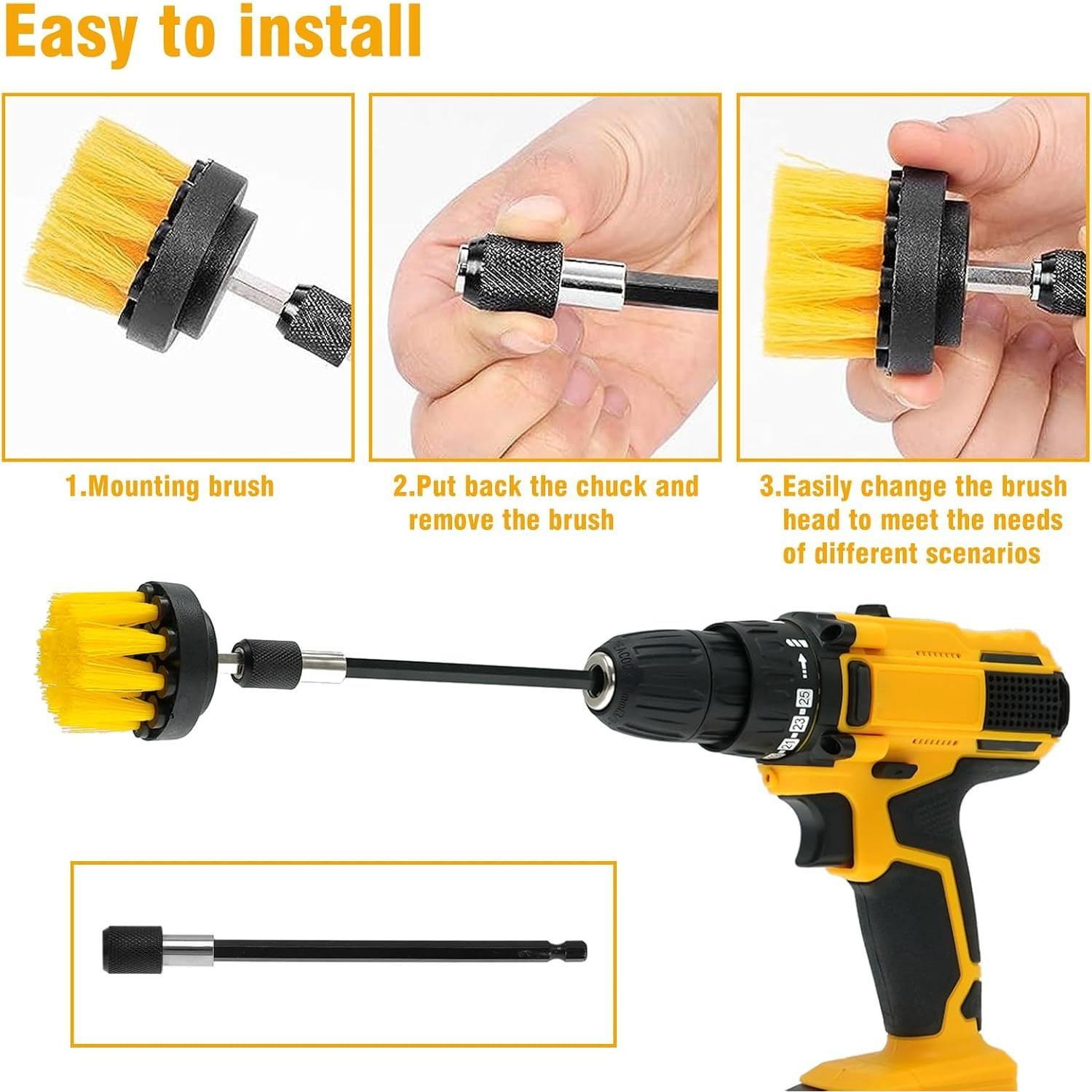 8 count Drill Brush Attachment Set - Power Scrub Brush Kit | Brush Drill with Extend Long Attachmen -  Purpose Household Cleaning Brushes for , Grout, Floor, Tub, Bathroom