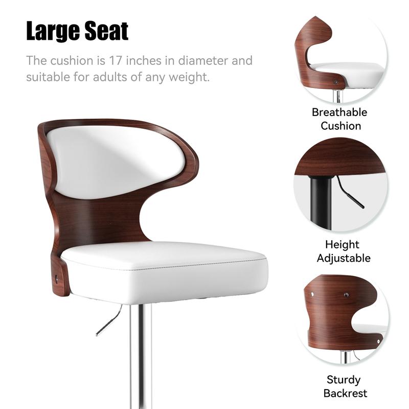 【Deals For You Days】Bar Stools Set of 1/2 ， Adjustable Height 24.5-33.5IN - Bentwood Swivel Barstools with Back & Footrest - PU Leather Upholstered Bar Chair for Bar, Kitchen, Dining Room