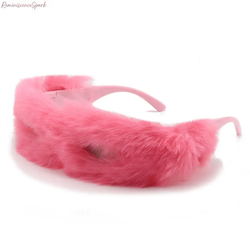 Unisex Y2K Oversized Fuzzy Sunglasses, Warm Fluffy Plastic Gradient Lens Eyewear, Hip Hop Thermal Decor Shades For Club Parties, Street Hip-hop Fashion, Winter Daily Outfits & Festival Cosplay