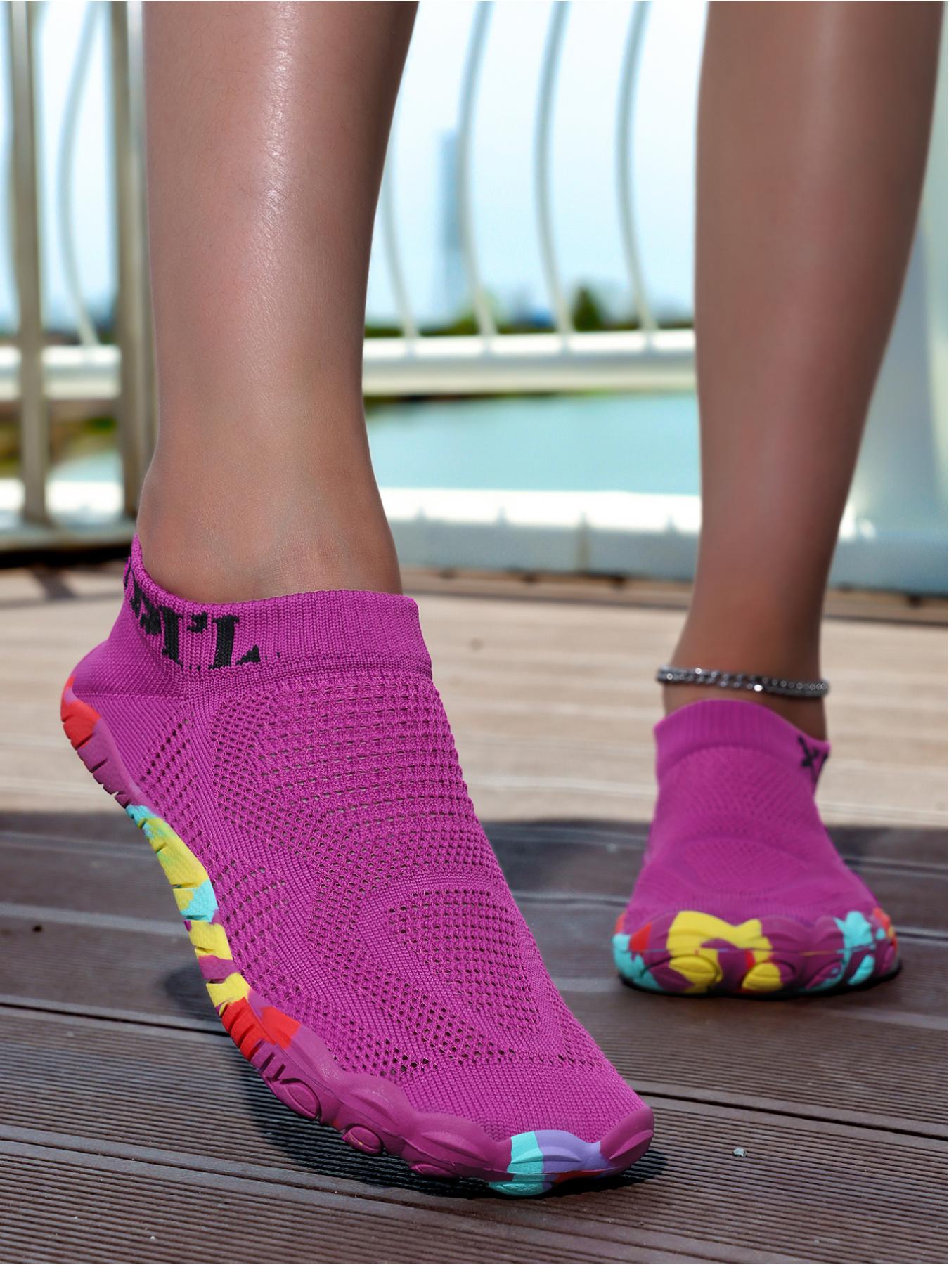 1 Pair Women's Large Size Low-Top Mesh Shoes, Sock-Type Wrap, Foldable & Portable, Breathable Flyknit, Colorful Anti-Slip Sole, Summer Casual Lazy Shoes