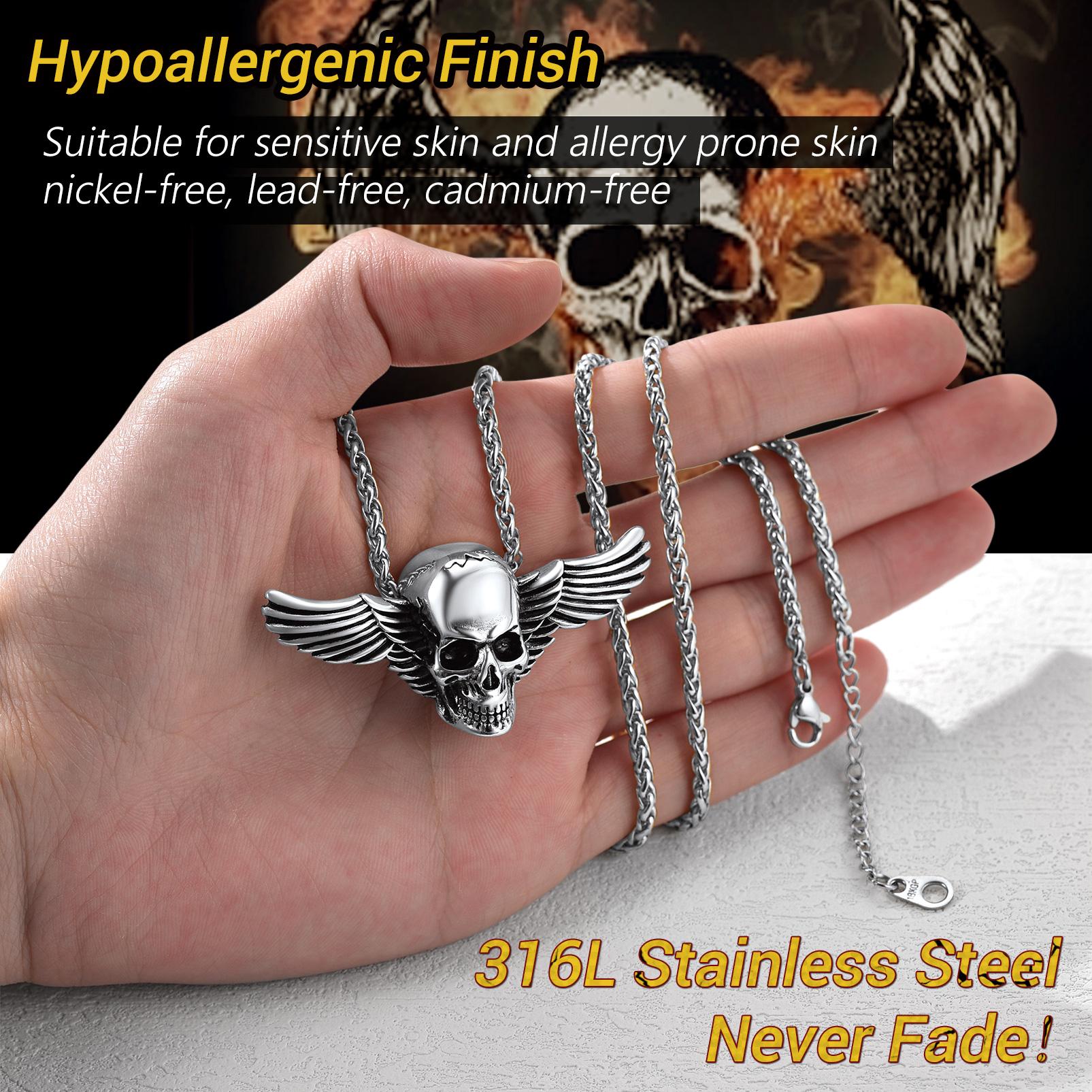 PROSTEEL Wings Skull Pendant Necklace Stainless Steel Chain Necklaces Jewelry Unisex For Men Women with Gift Box