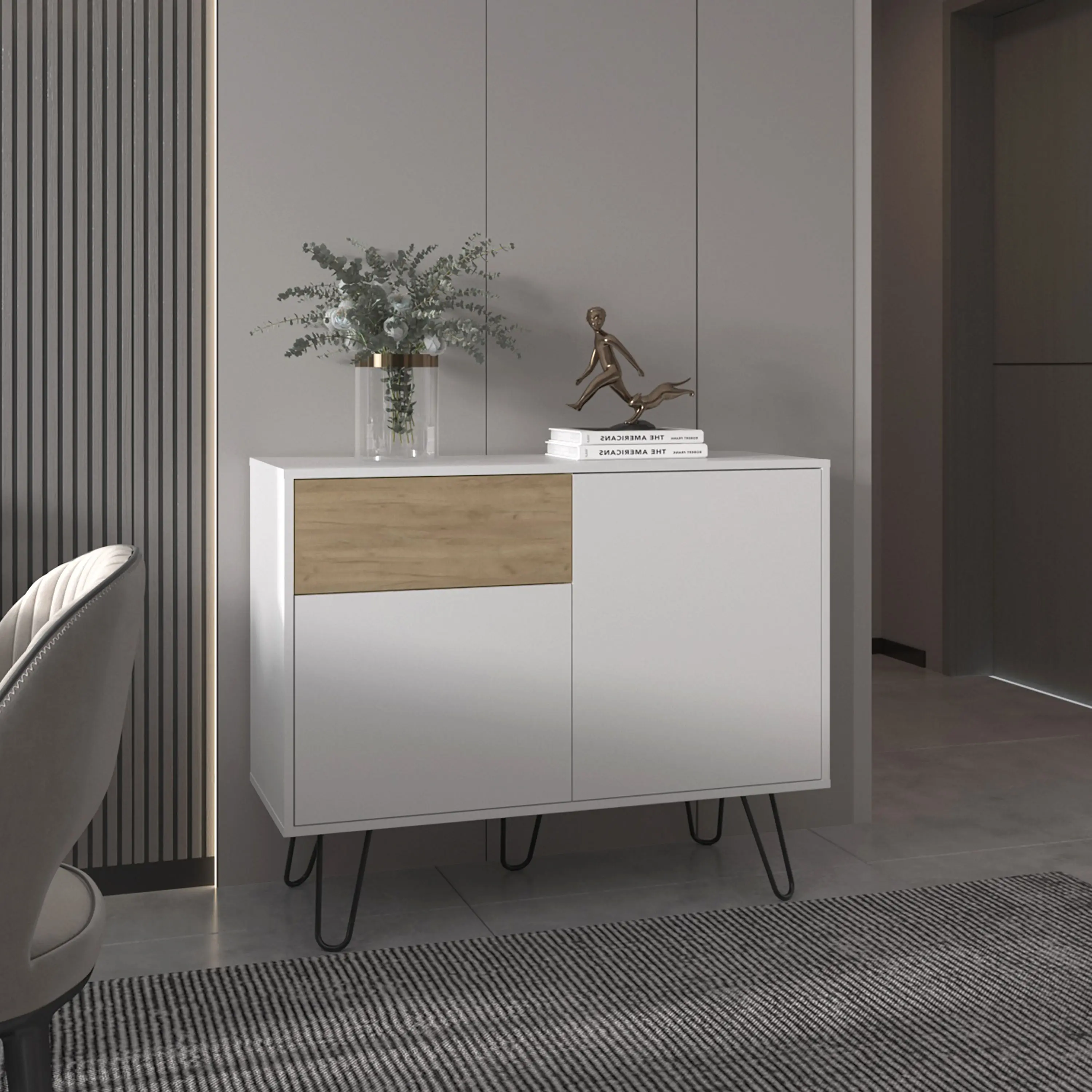 Nokaa Sideboard Buffet Cabinet with 2 Doors 1 Drawer 4 Shelves, White Engineered Wood Storage Credenza for Dining Room Living Room Entryway, 39W x 15.5D x 31.5H, FSC Certified