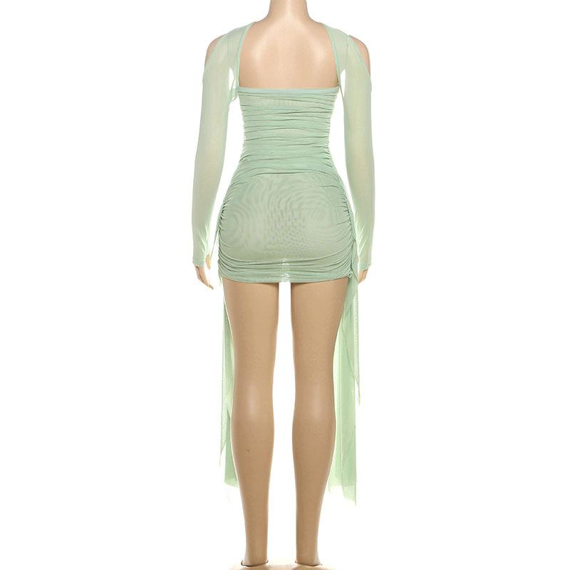 DOUCIU Summer Bachelorette Party Sexy Hot Personality Cool Mature Women'S Thin Mesh See-Through Mini Hip Wrap Dress