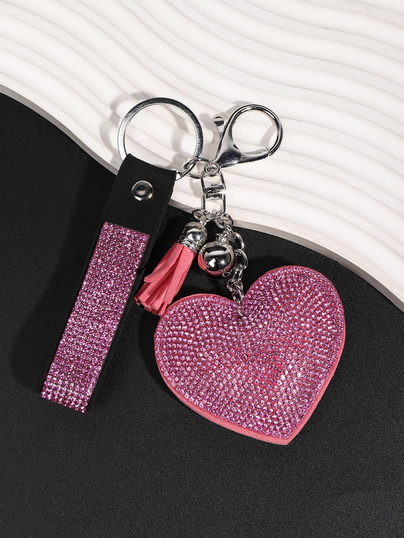 17 piece set shiny pink ladies rhinestone keychain suit wristband keychain with storage bag and pompom card bag accessories kit, keychain suit, key chain accessories, fashionable and strong material suitable for holiday, Keychain For Bags, Keychain Kawaii